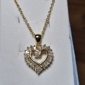 Gold Plated 925 Heart Necklace with Crystal Accents